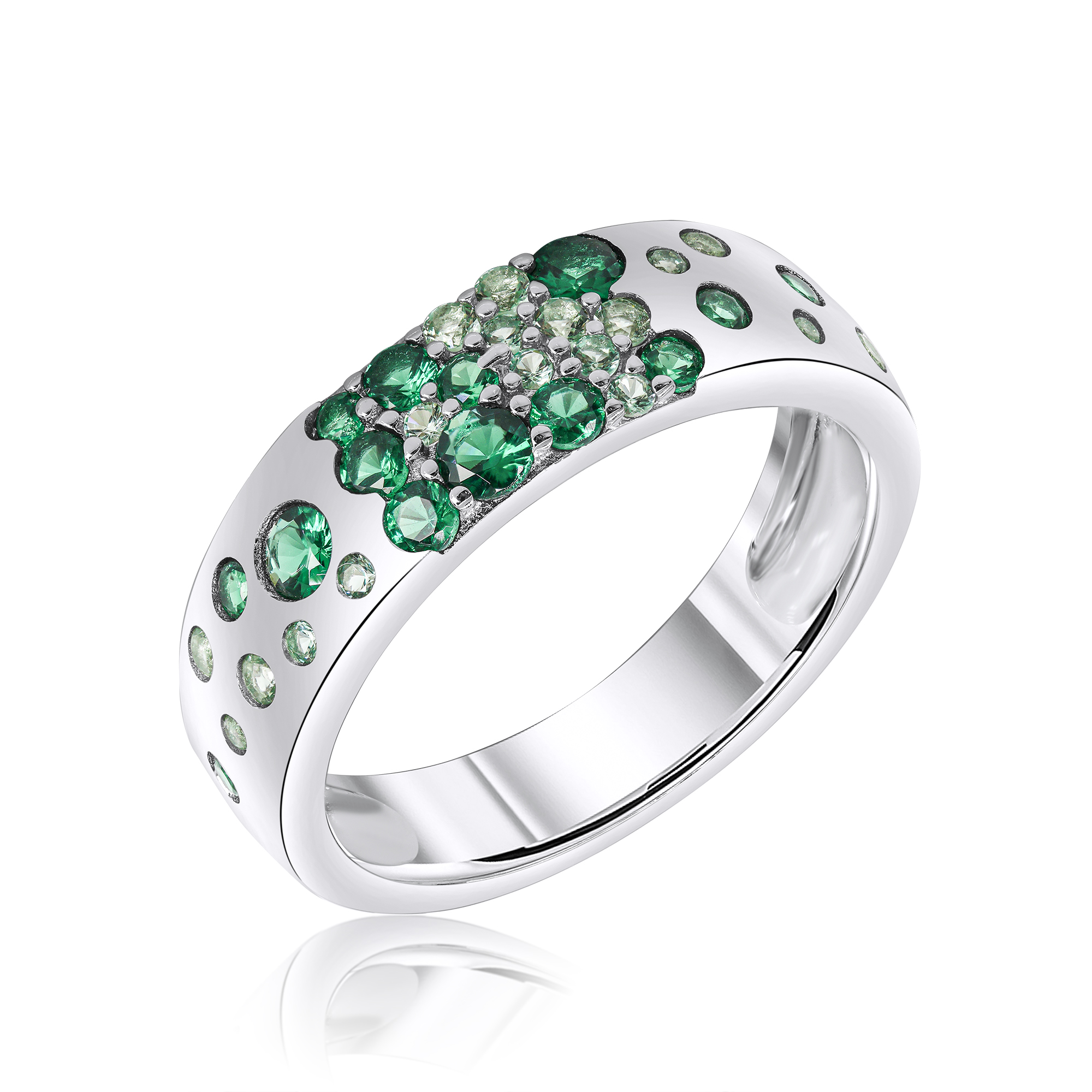 ANILLO LINEA PREMIUM, BLANCO SALPICRE PIEDRAS VERDES Y BLANCAS