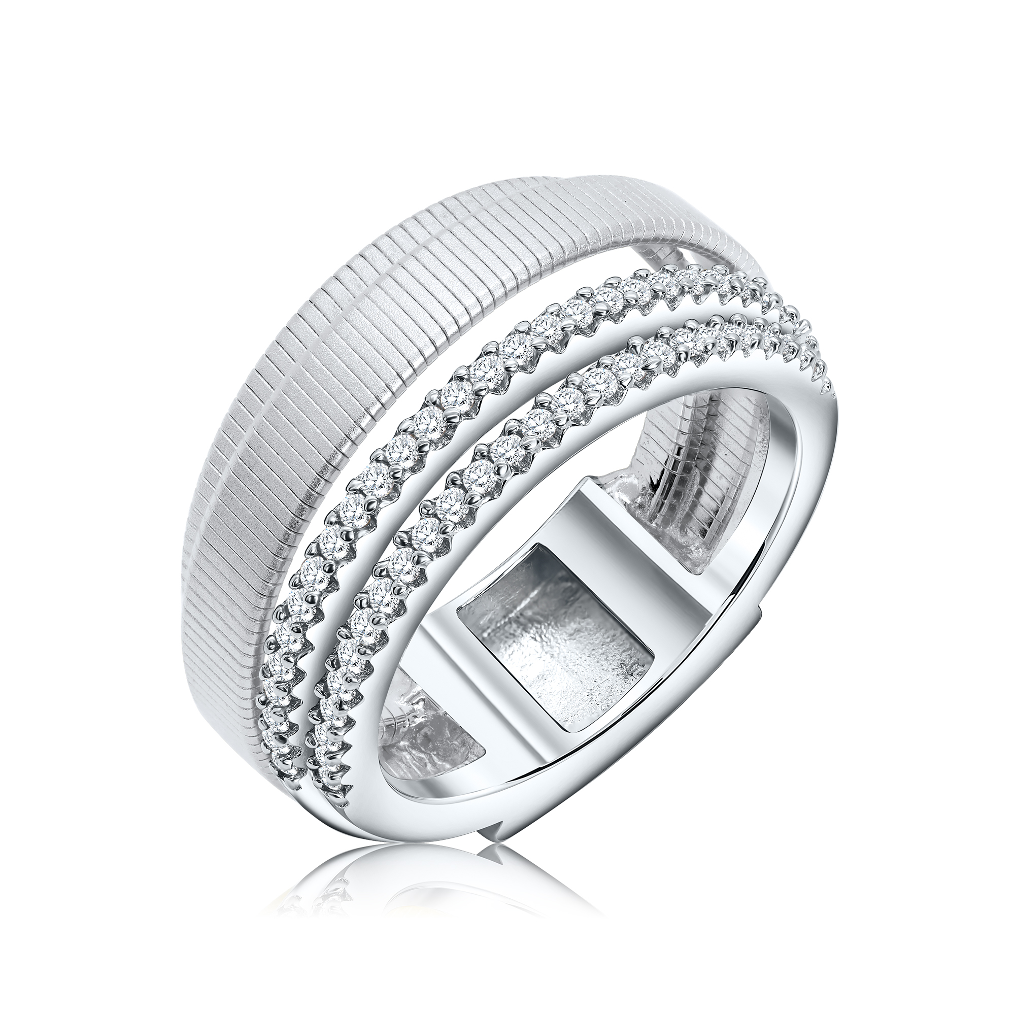 ANILLO LINEA PREMIUM, BLANCO CINTA RAYADA DOBLE MEDIO SIN FIN