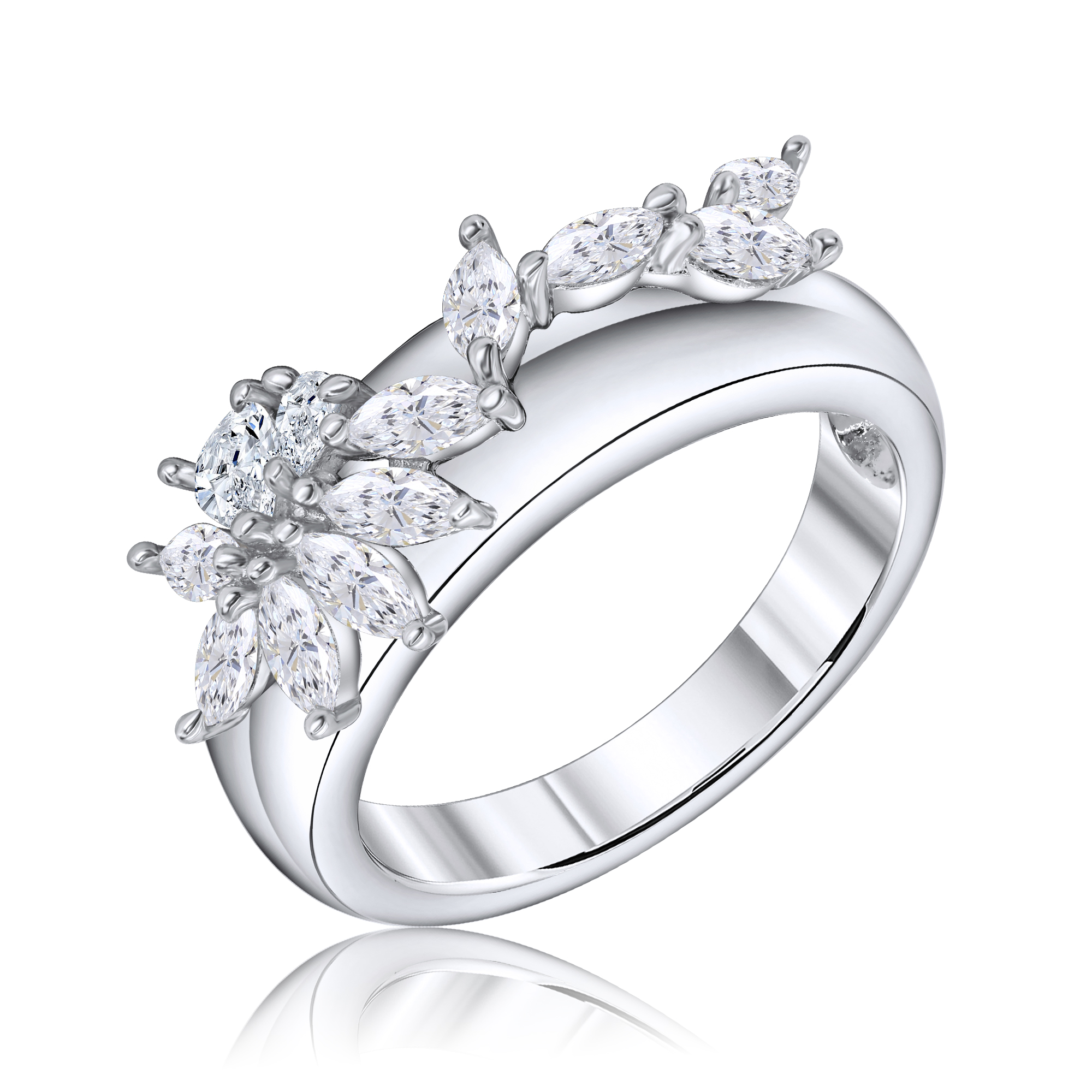 ANILLO LINEA PREMIUM, BLANCO FONDO SATINADO, PETALOS PIEDRA NAVET