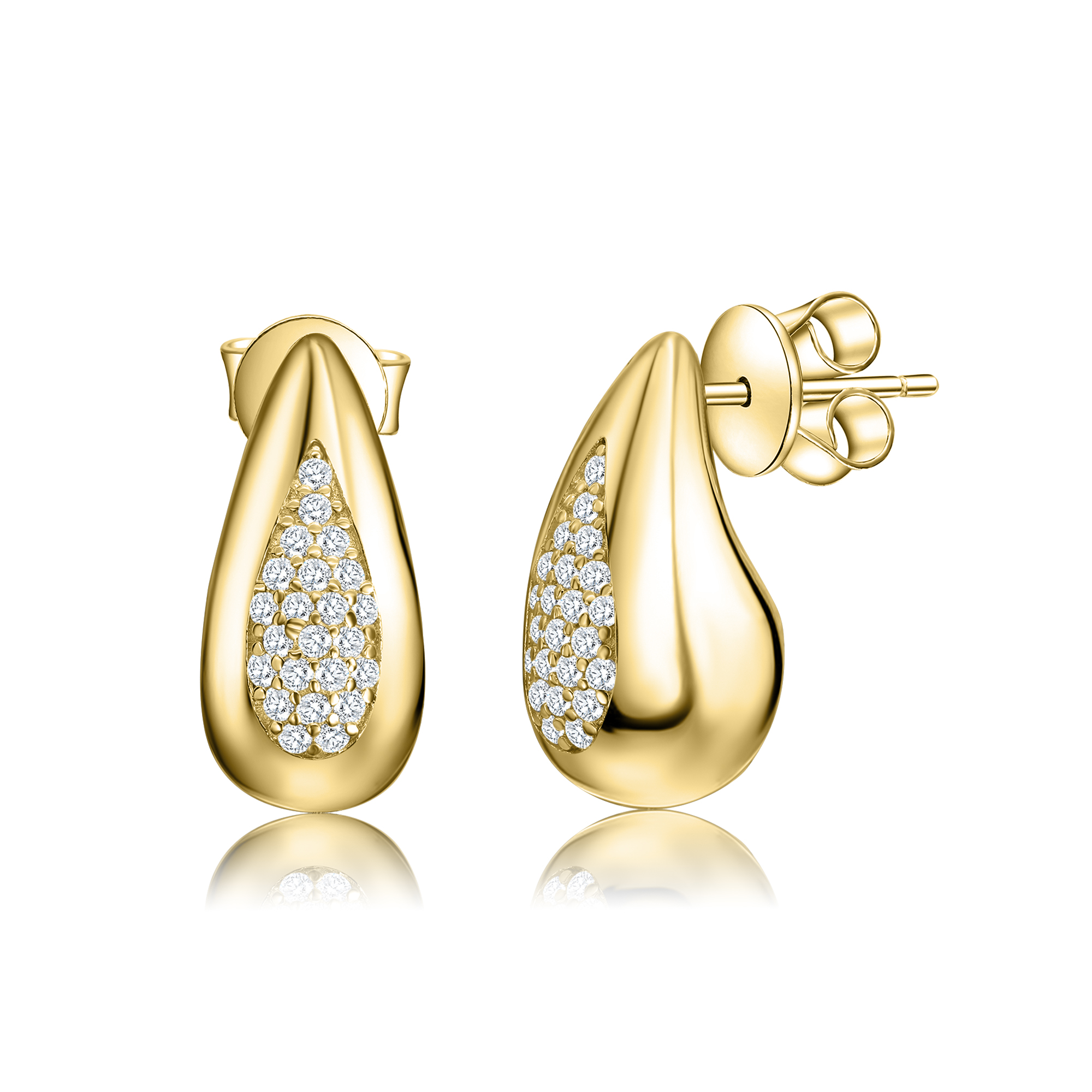 PAR AROS LINEA PREMIUM, GOTA DORADO CON PAVE PIEDRAS