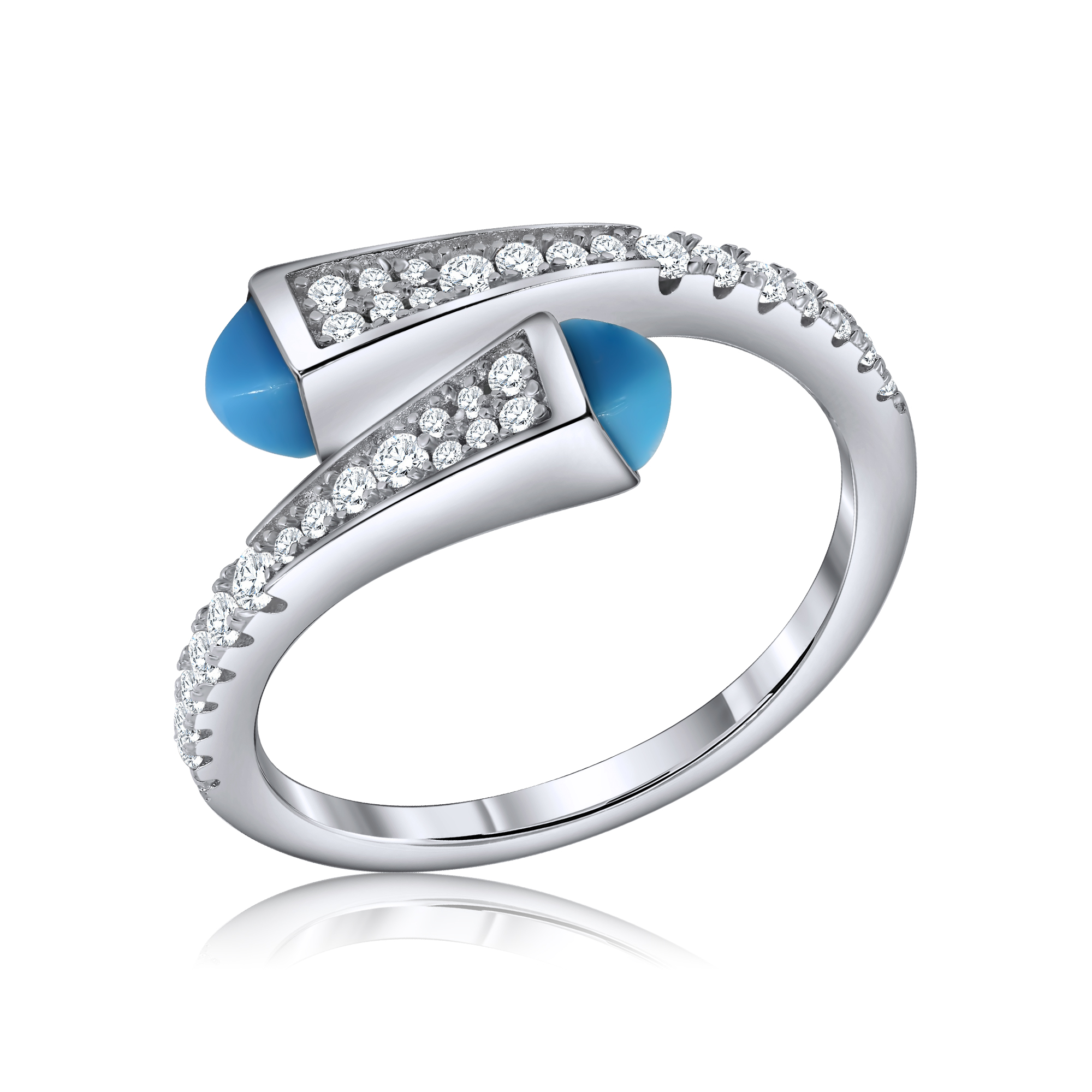 ANILLO BLANCA ABIERTO PAVE Y PIEDRAS TURQUESAS PREMIUM