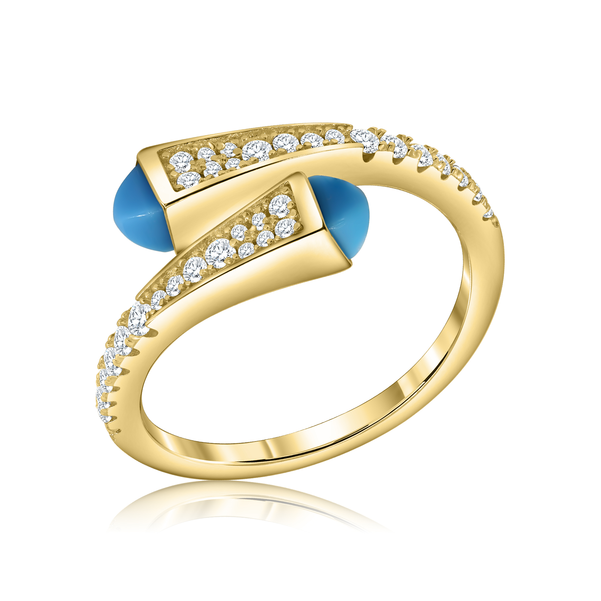 ANILLO DORADO ABIERTO PAVE Y PIEDRAS TURQUESAS PREMIUM