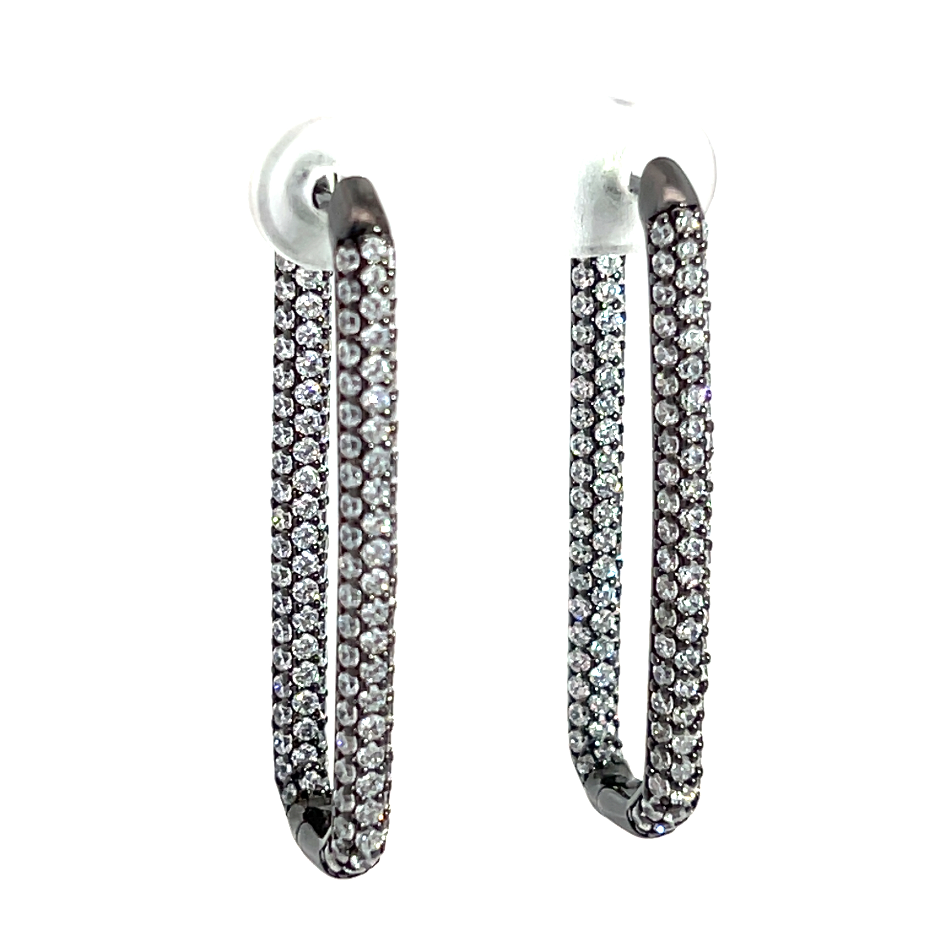 AROS RODIO NEGRO OVAL ALARGADO PAVE PREMIUM
