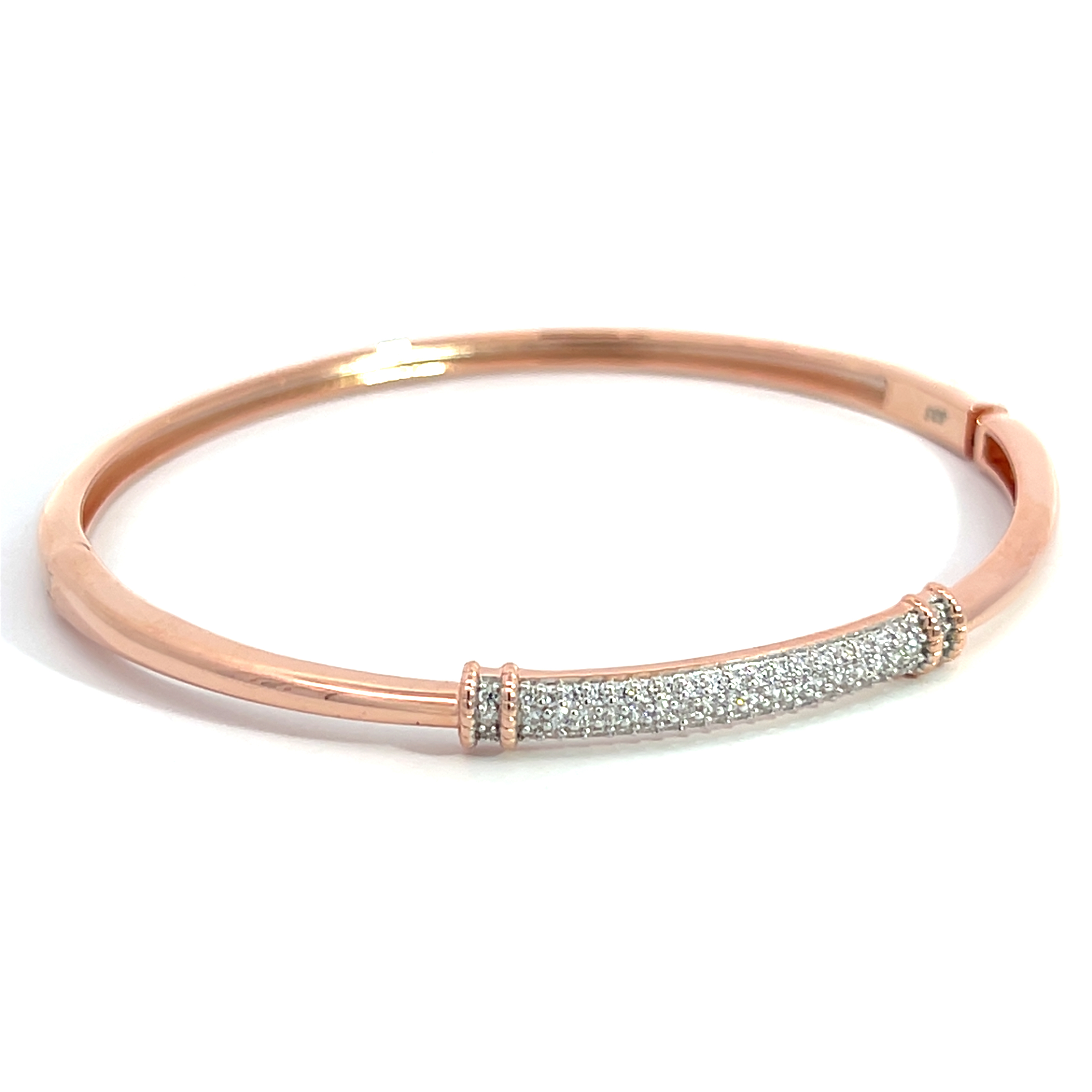 PULSERA ROSADA ESCLAVA CON BISAGRA FRENTE PAVE CON TRABAS