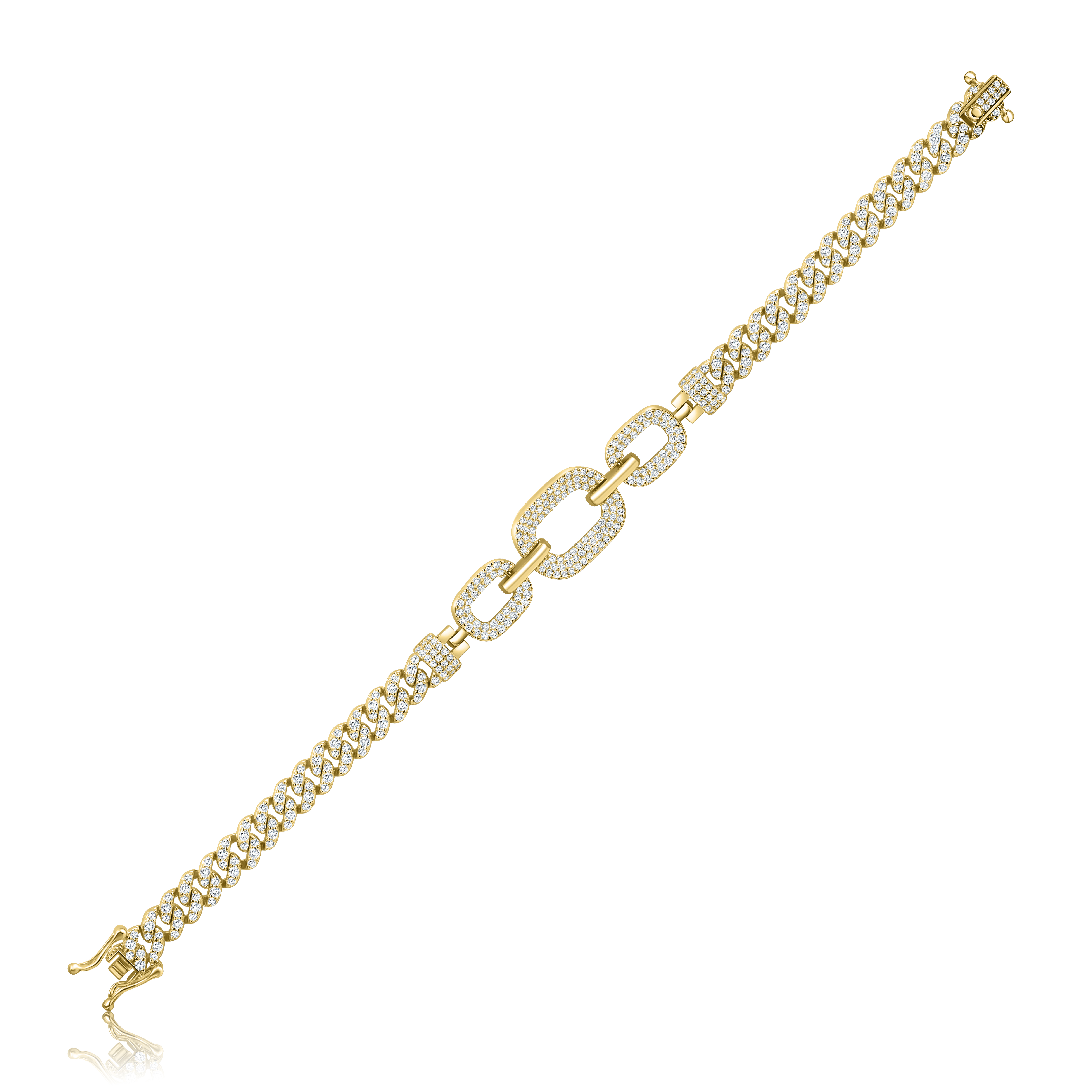 PULSERA DORADO GRUMET PAVE CON ESLABONES OVAL ENGANCHADOS PREMIUM 18 CM.