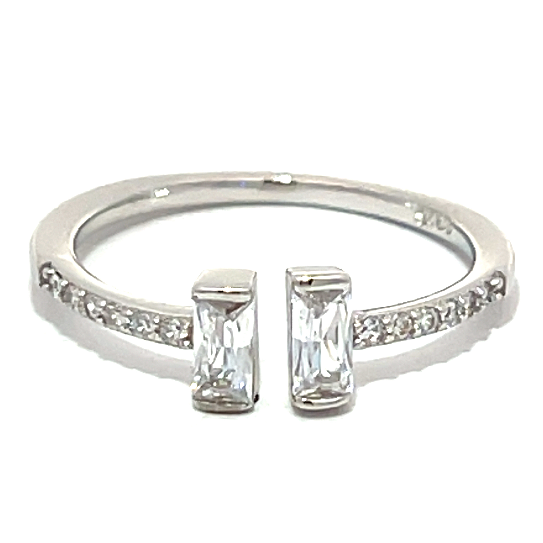 ANILLO DOBLE T ABIERTO PIEDRA BAGUET MEDIO SIN FIN