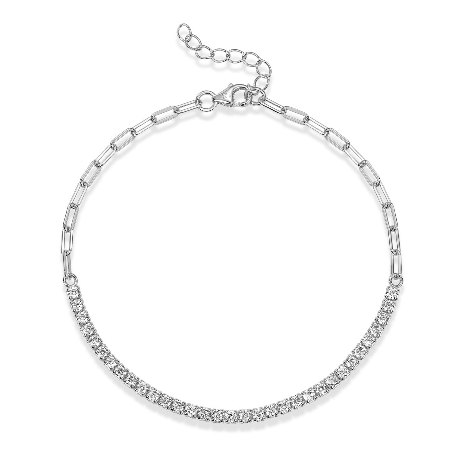 PULSERA BLANCO MITAD TENIS MITAD ESLABONES OVALADOS 17+4CM