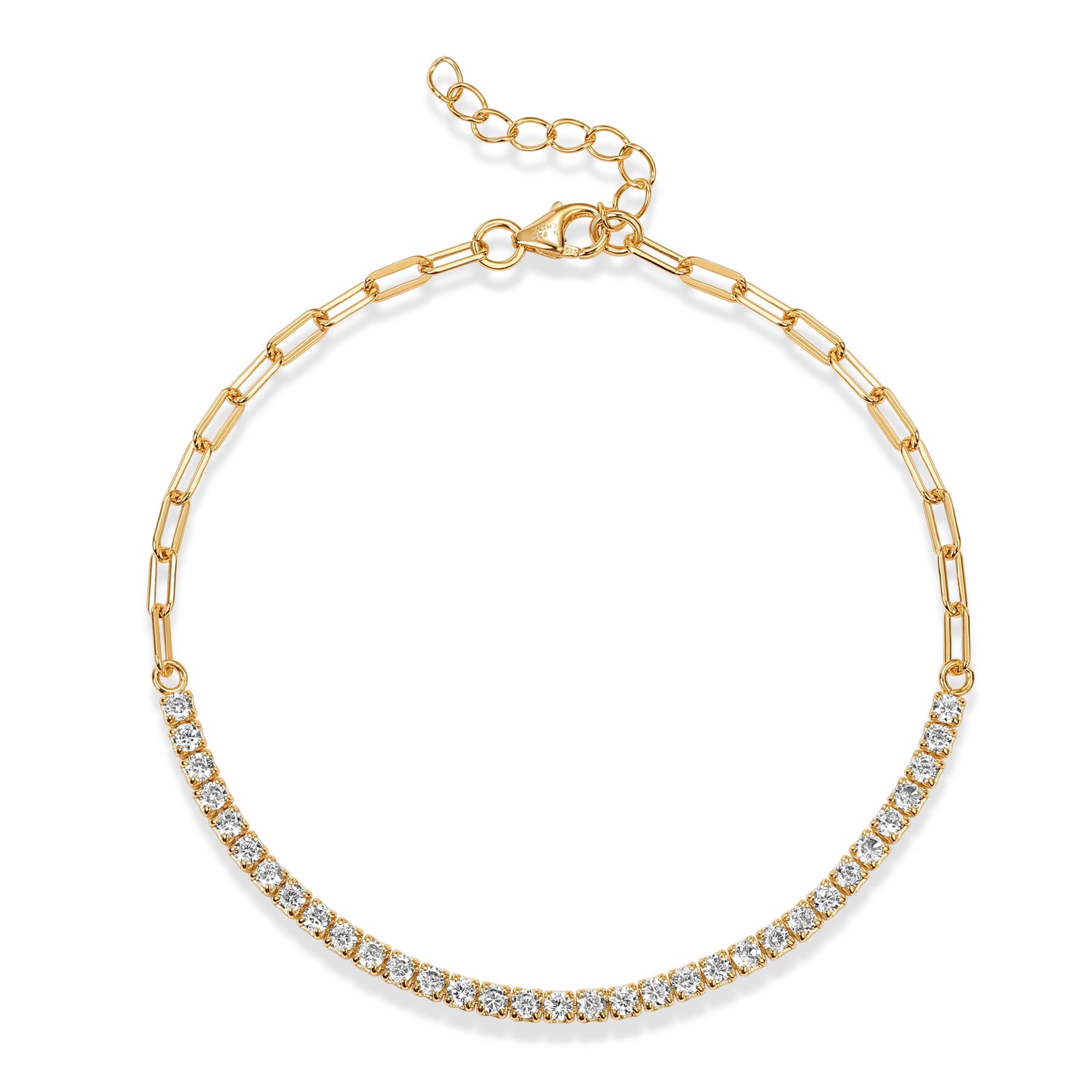 PULSERA DORADO MITAD TENIS MITAD ESLABONES OVALADOS 17+4CM