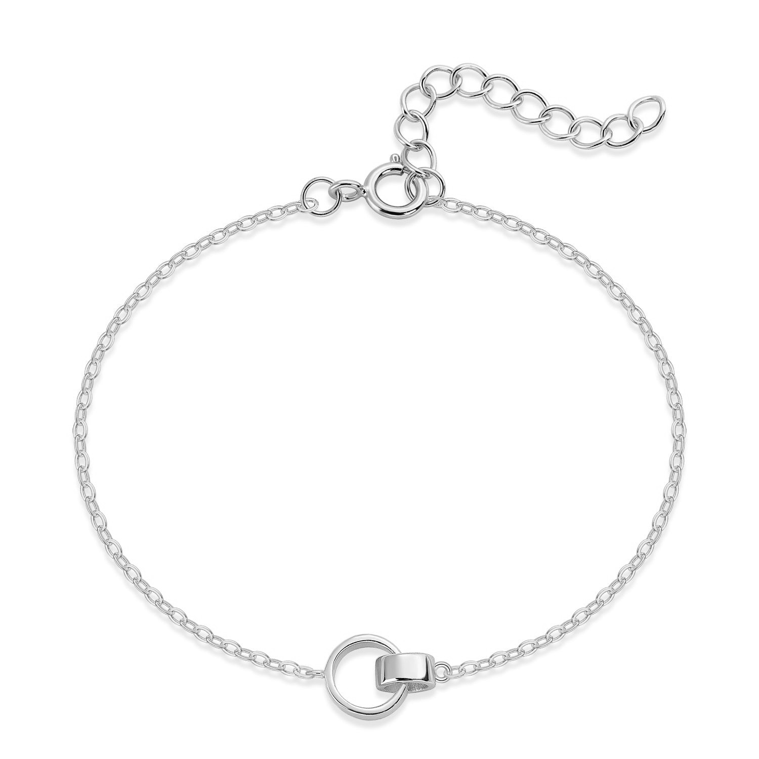 PULSERA BLANCO ARGOLLAS ENTRELAZADAS  17+4CM