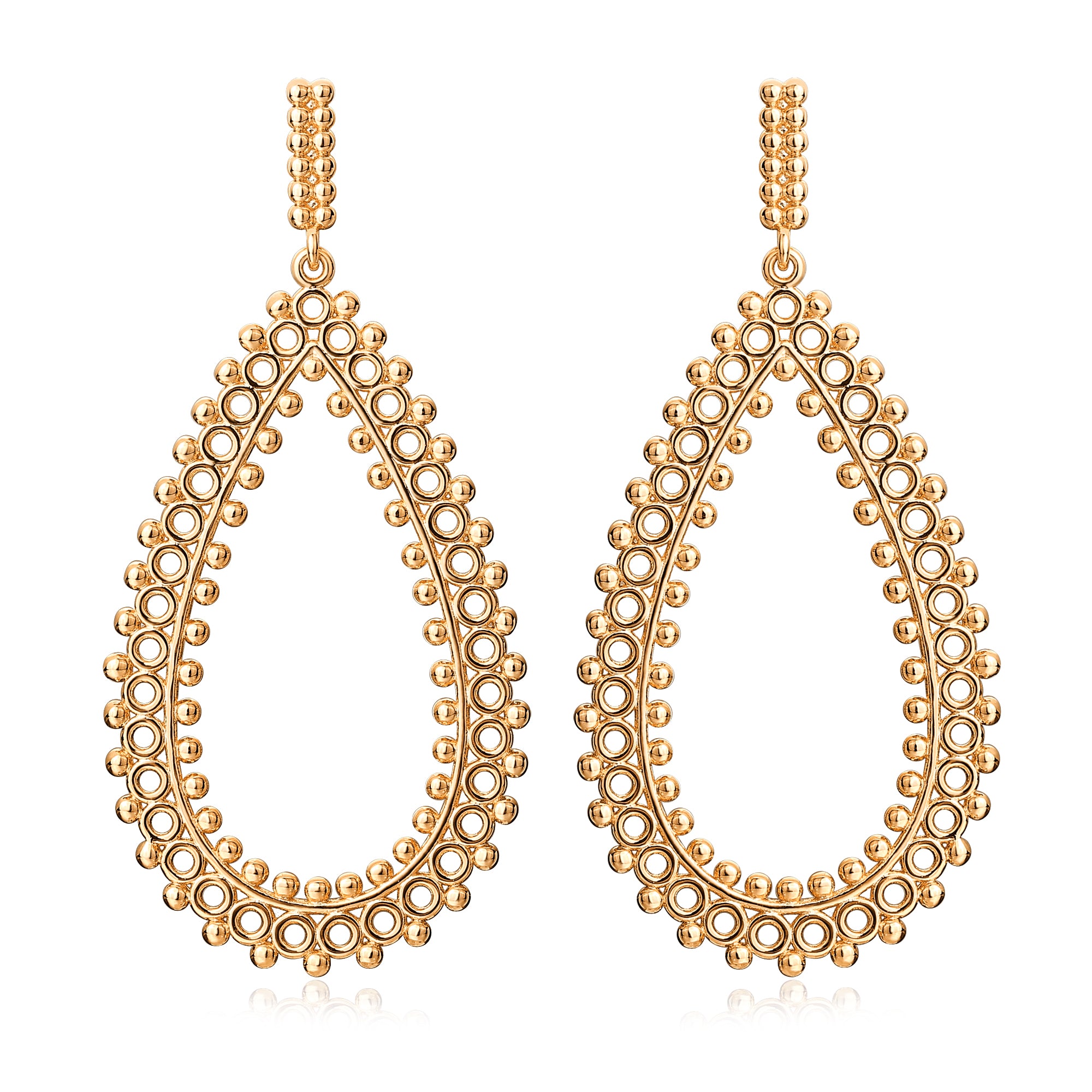 AROS DORADO GOTA CONTORNO CALADO BOLITAS 40X20MM