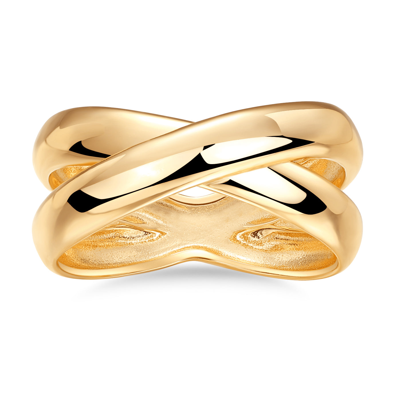 ANILLO DORADO CRUZADO LISO PULIDO