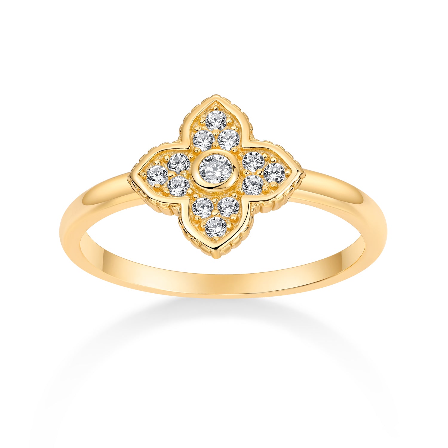 ANILLO DORADO TREBOL PAVE