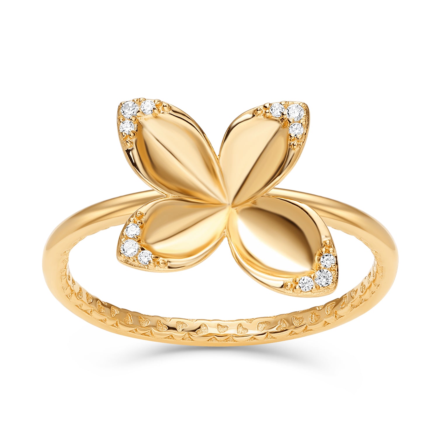 ANILLO DORADO FLOR PIEDRAS PETALOS