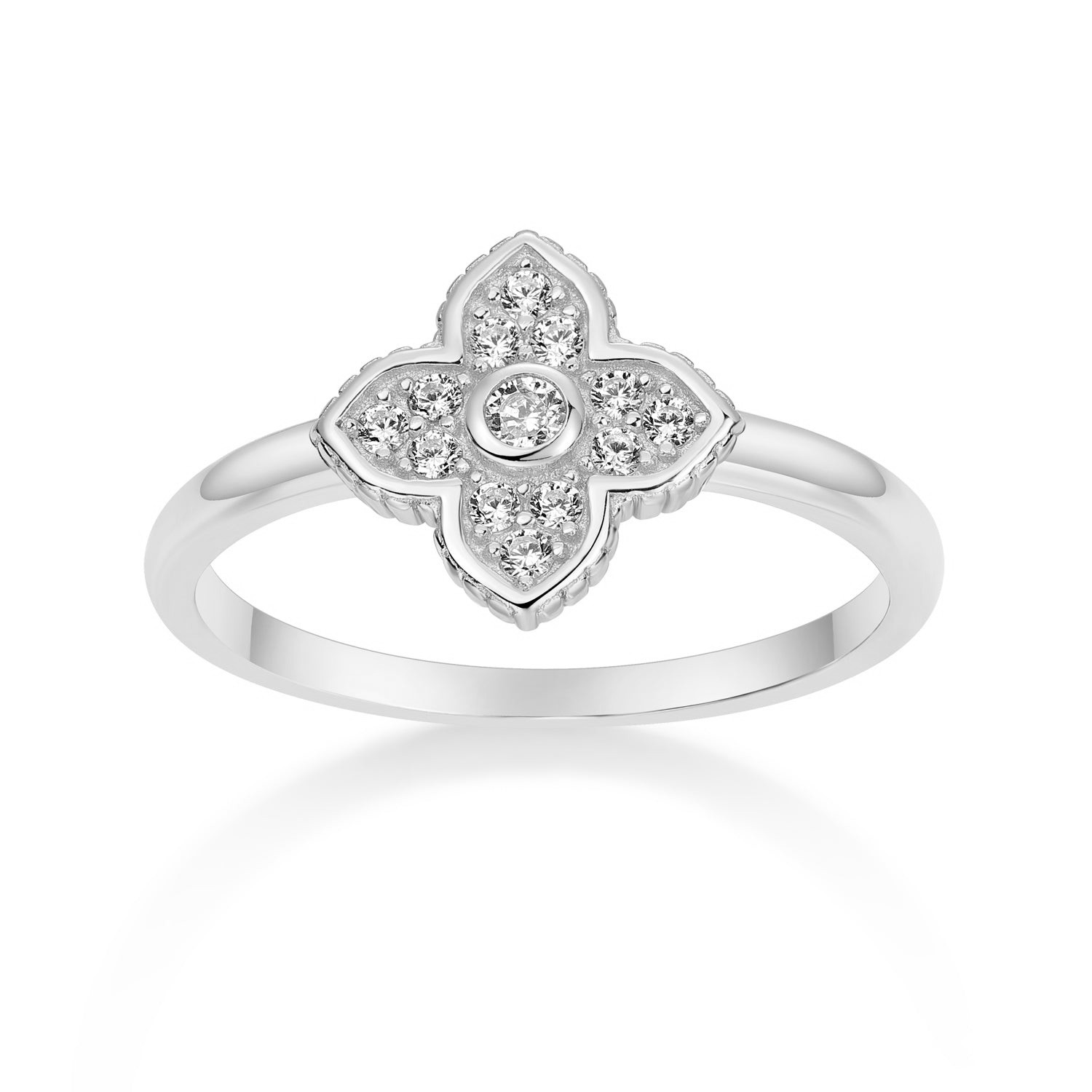 ANILLO BLANCO TREBOL PAVE