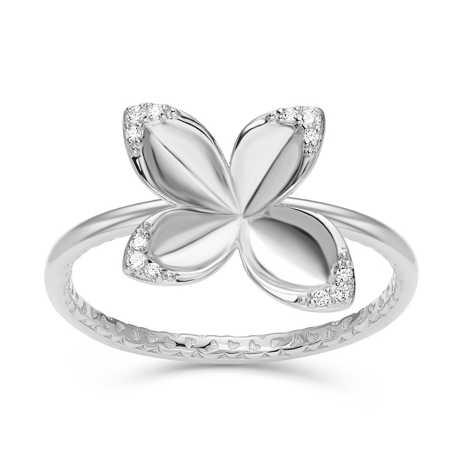 ANILLO BLANCO FLOR PIEDRAS PETALOS