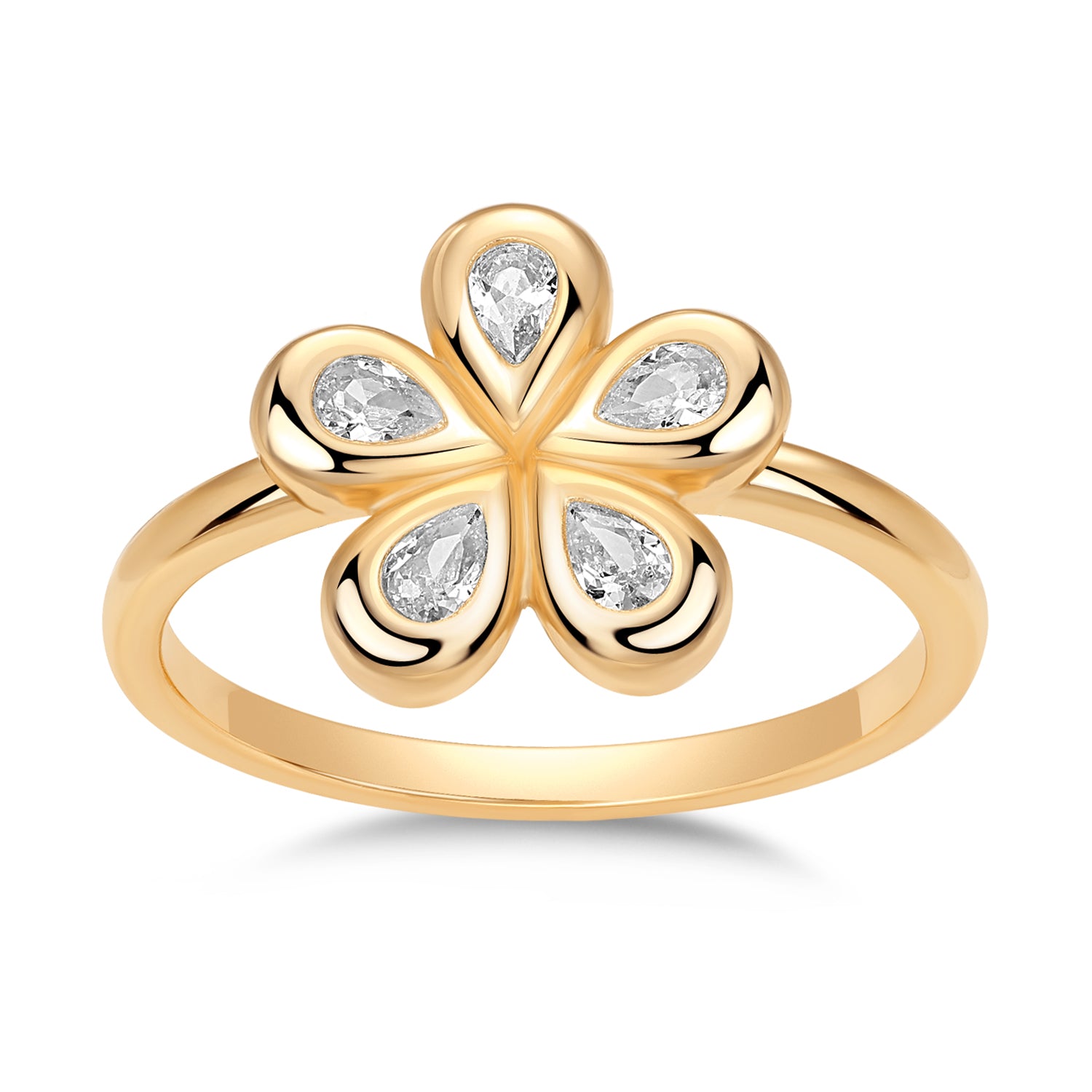 ANILLO DORADO FLOR SATINADA PIEDRAS NAVET