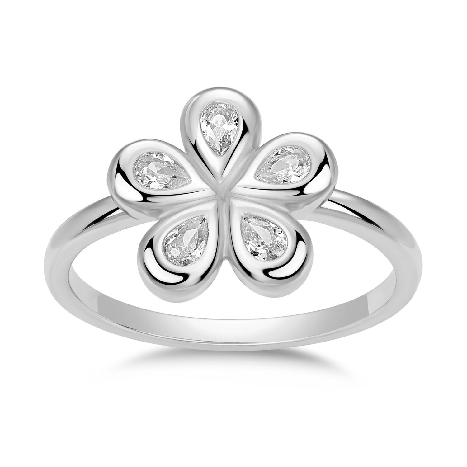 ANILLO BLANCO FLOR SATINADA PIEDRAS NAVET