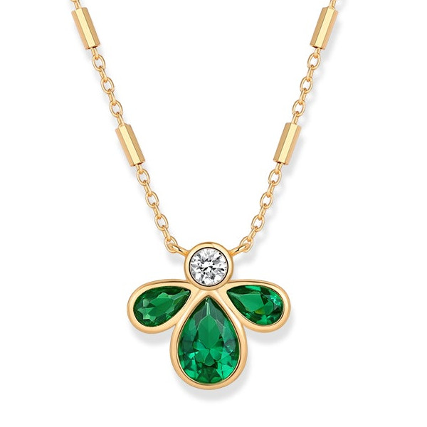 COLLAR DORADO FLOR PIEDRAS NAVET VERDES 42+5CM