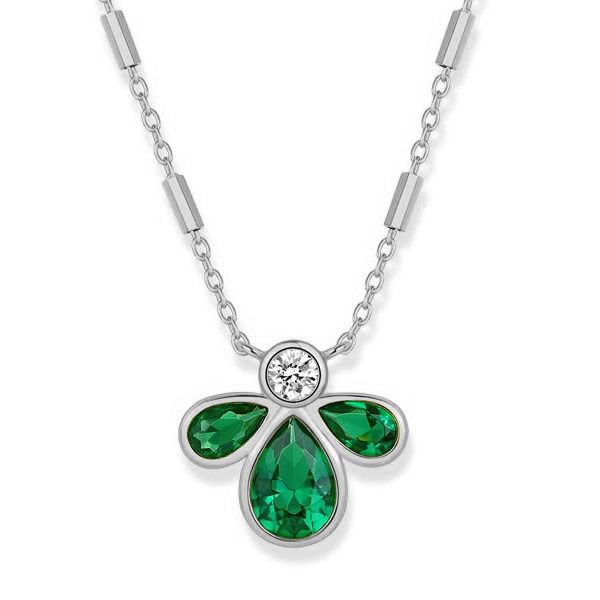 COLLAR BLANCO FLOR PIEDRAS NAVET VERDES 42+5CM