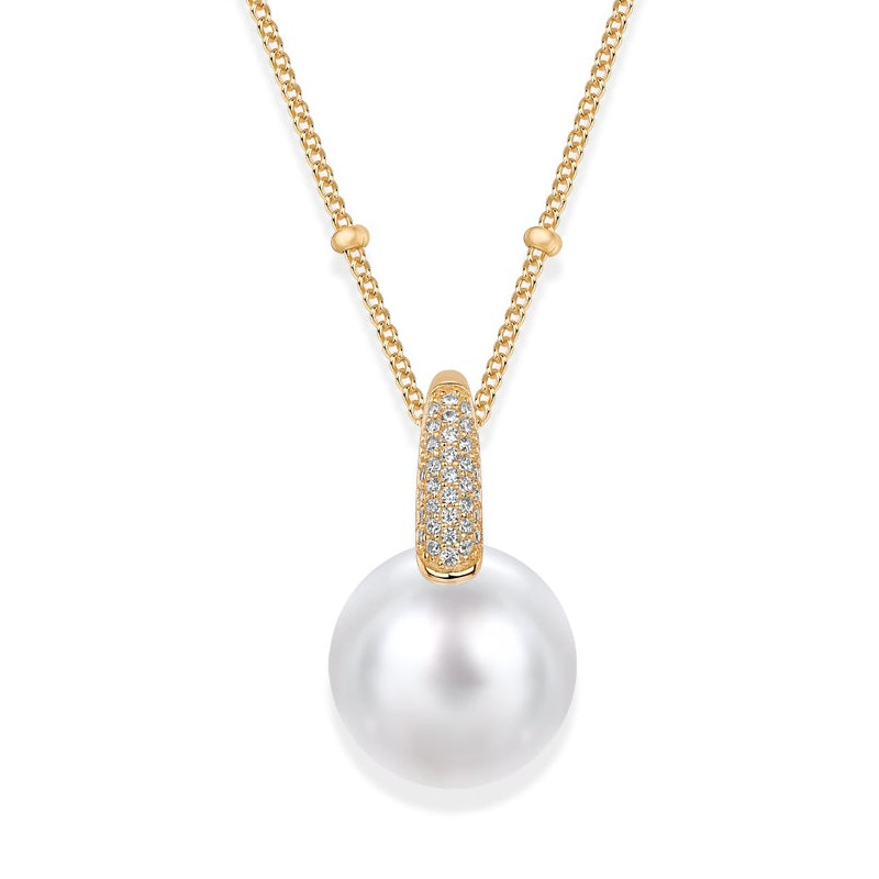 COLLAR DORADO ENGARCE PAVE PERLA 14MM  42+5CM