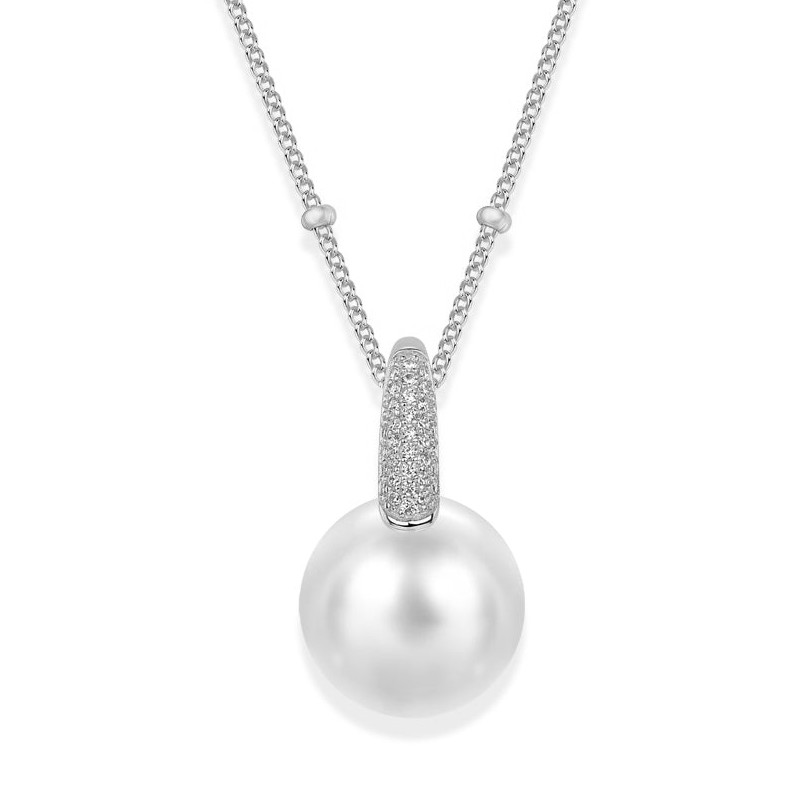 COLLAR  BLANCO ENGARCE PAVE PERLA 14MM  42+5CM