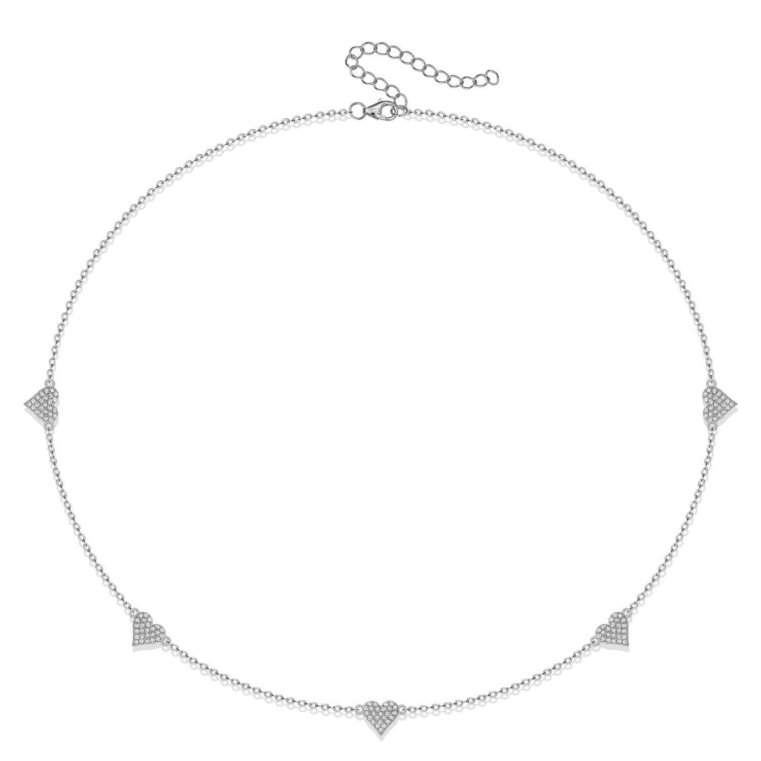 GARGANTILLA BLANCO CINCO CORAZONES PAVE 42+5CM