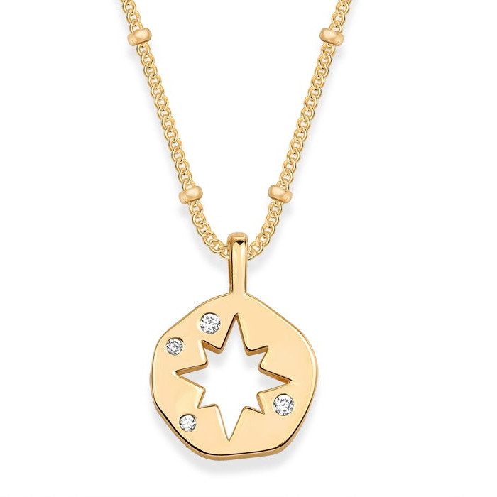 COLLAR DORADO MEDALLA ESTRELLA CALADA CON PIEDRAS  42+5CM