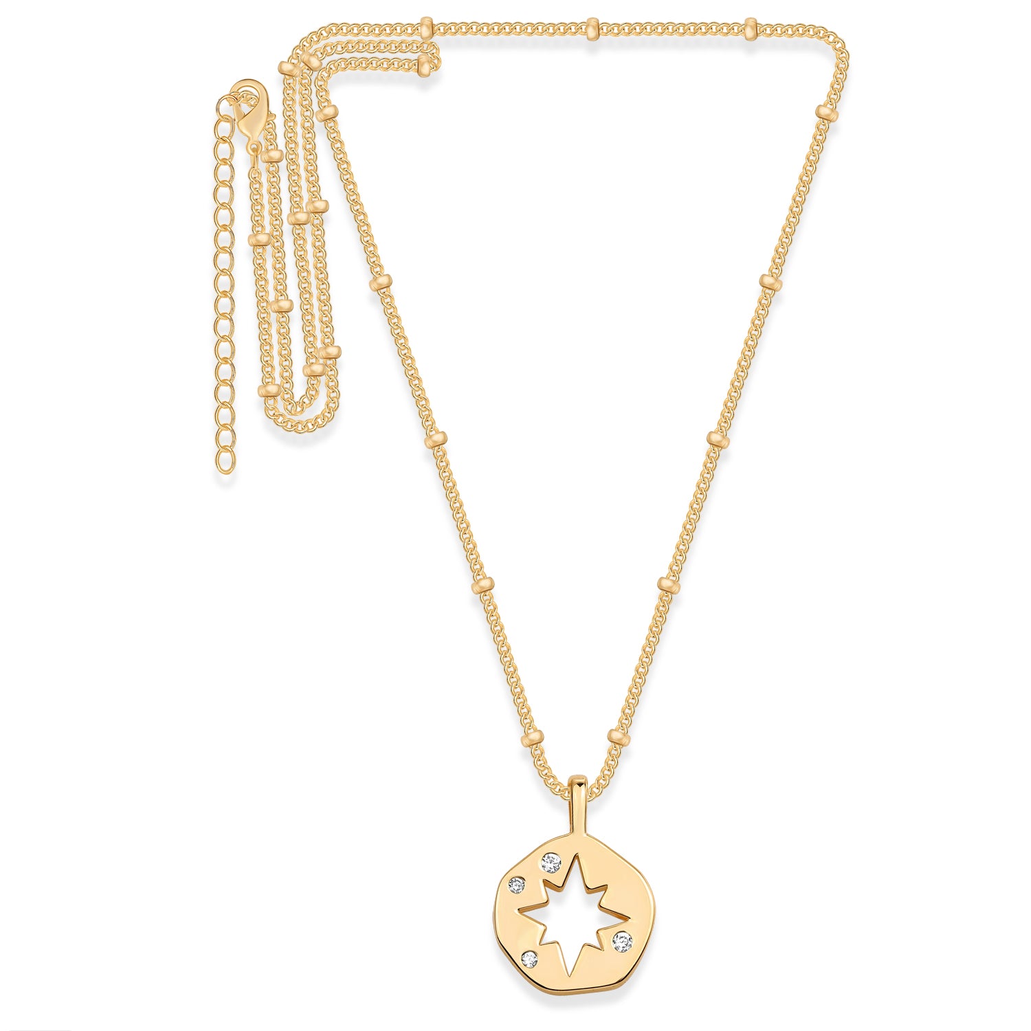COLLAR DORADO MEDALLA ESTRELLA CALADA CON PIEDRAS  42+5CM