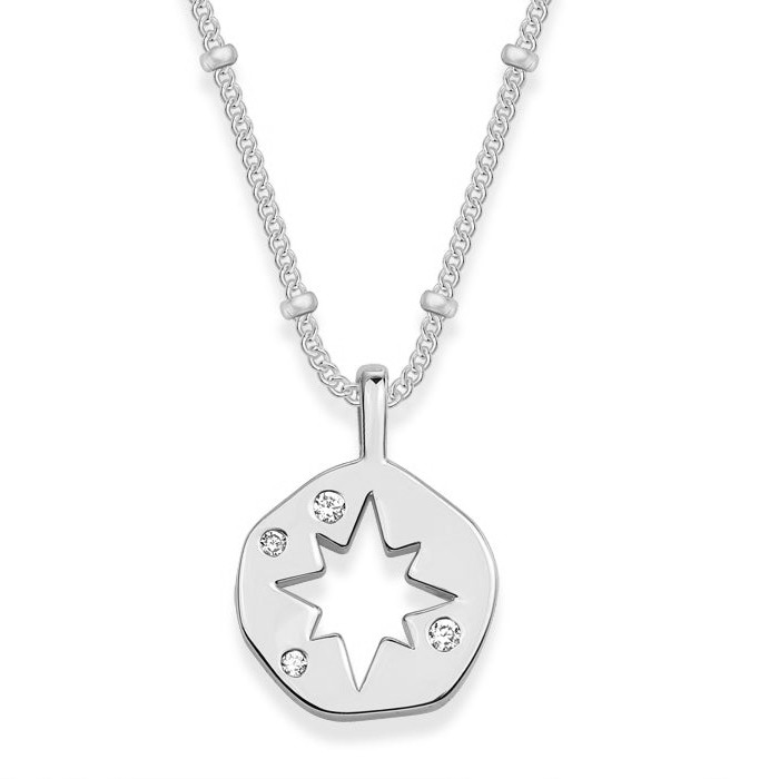 COLLAR BLANCO MEDALLA ESTRELLA CALADA CON PIEDRAS  42+5CM