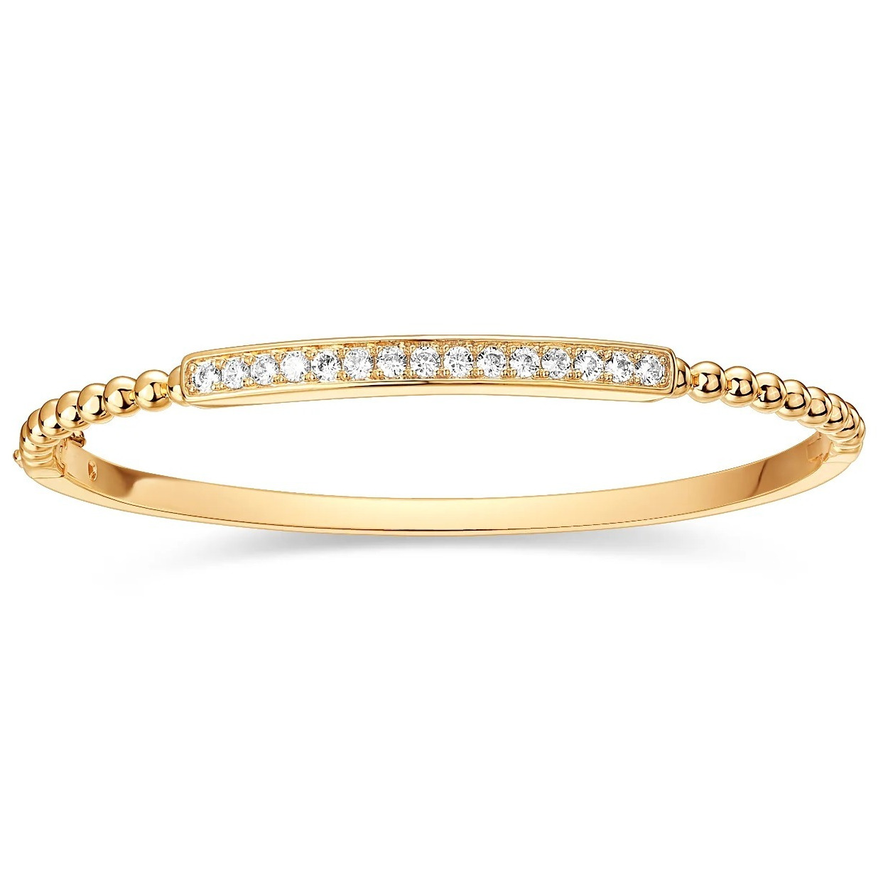 PULSERA ESCLAVA CON BISAGRA DORADO BARRITA CON PIEDRAS Y BOLITAS
