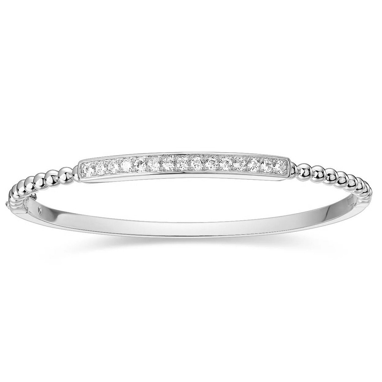 PULSERA ESCLAVA CON BISAGRA BLANCO BARRITA CON PIEDRAS Y BOLITAS