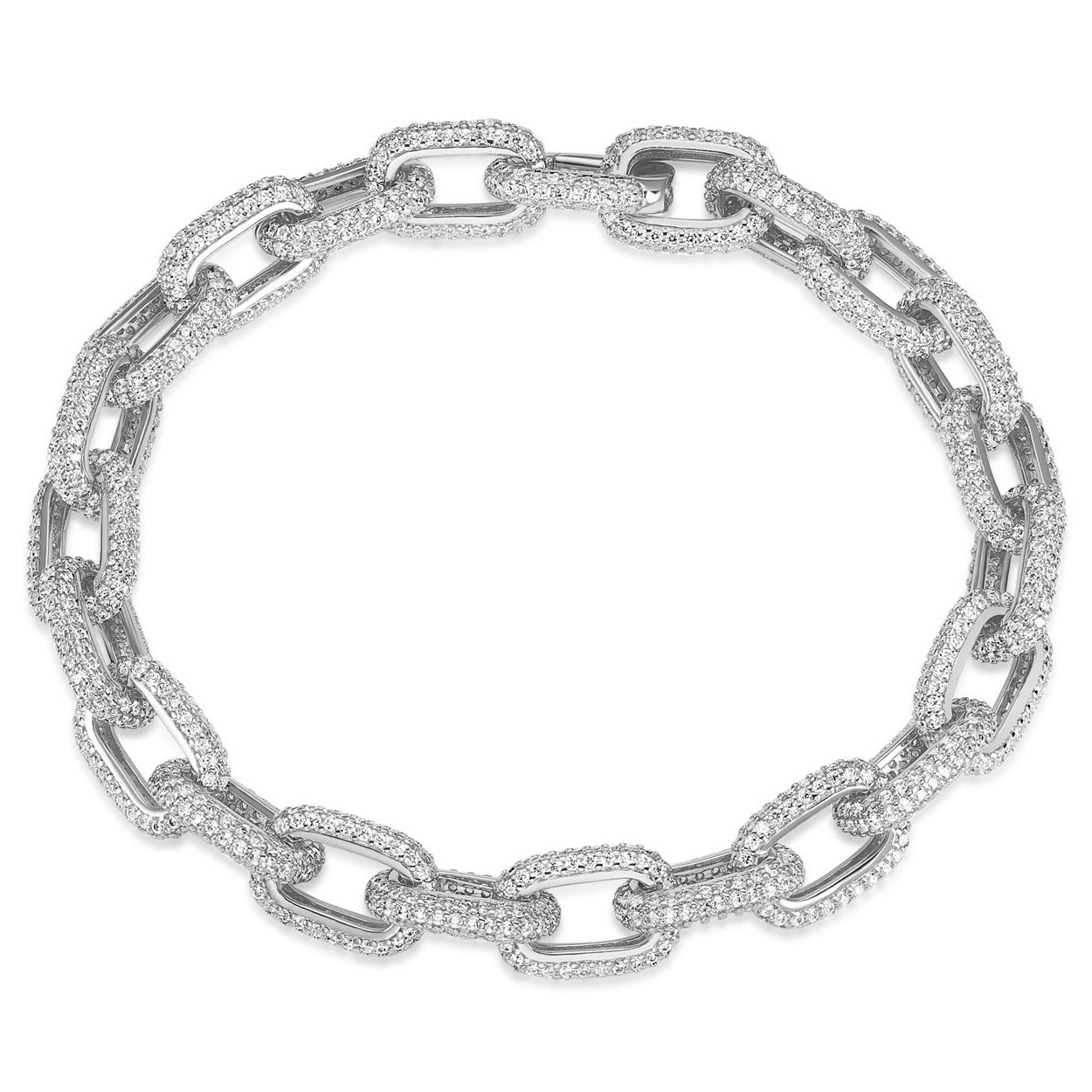 PULSERA BLANCO ESLABON OVALADO PAVE 19CM.