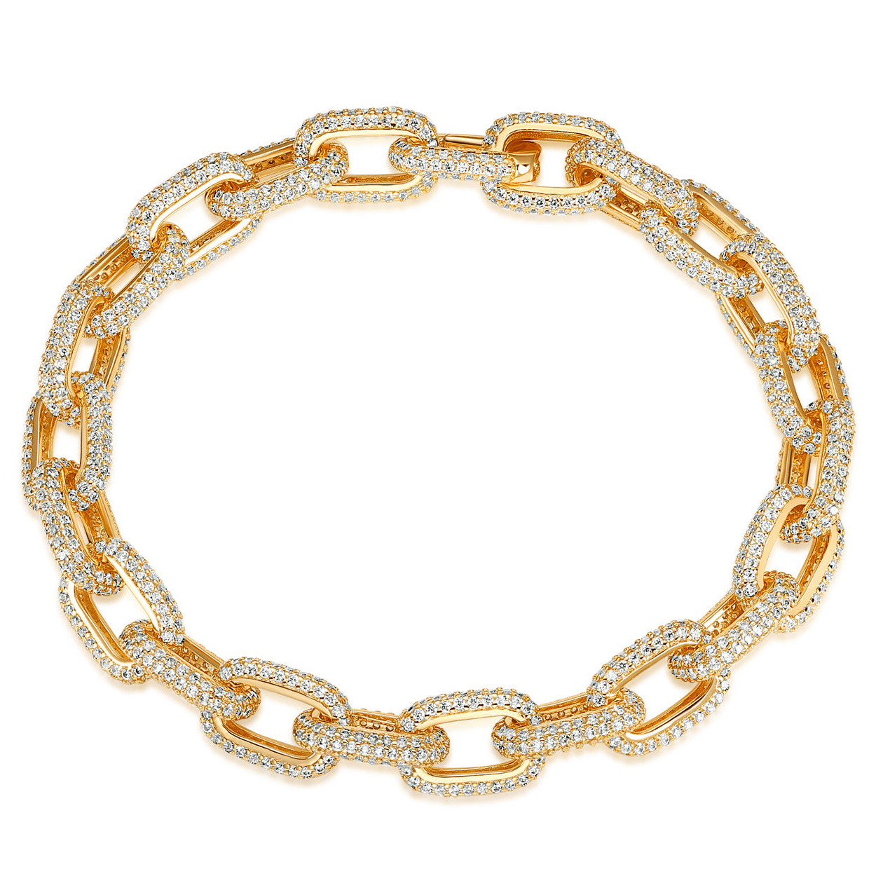 PULSERA DORADA ESLABON OVALADO PAVE 19CM.