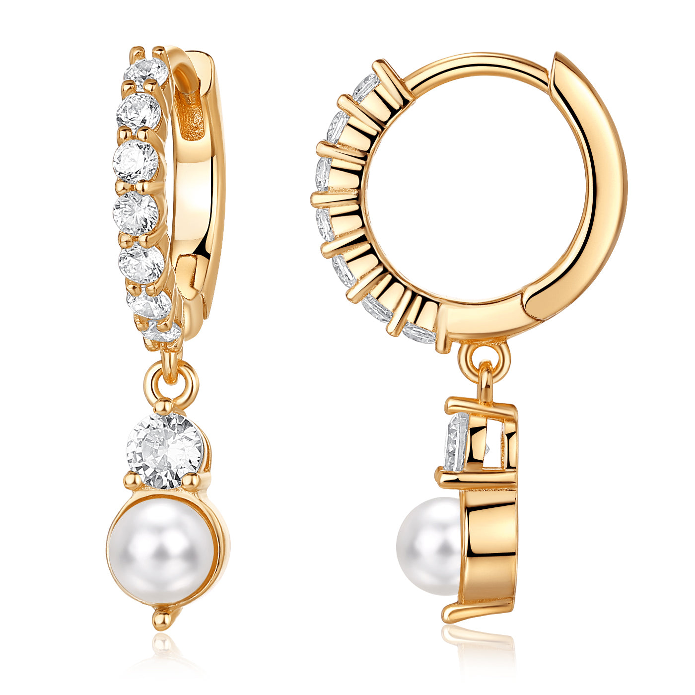 AROS DORADOS ARGOLLA MEDIO SIN FIN PERLA COLGANTE 12MM DIAM.
