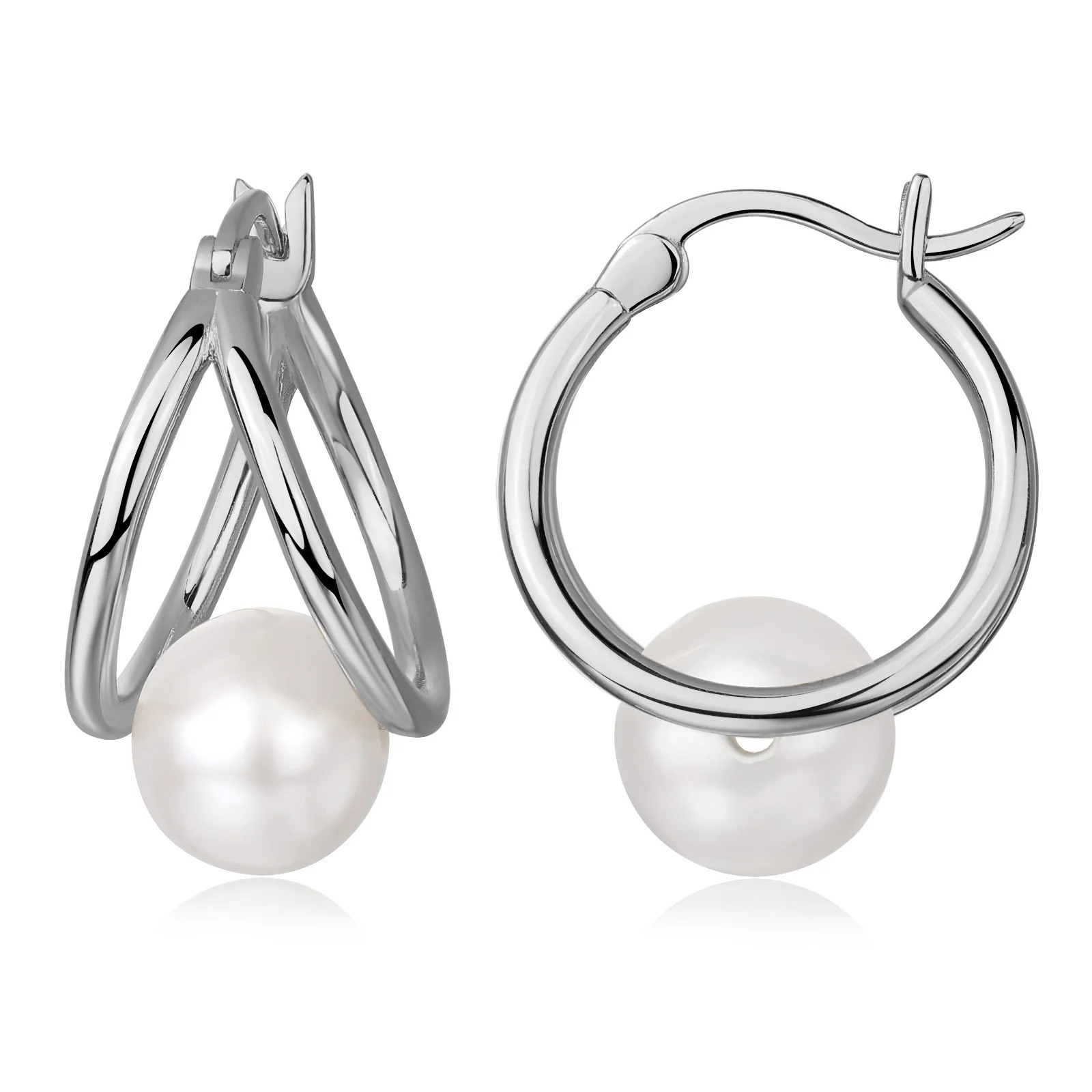 AROS BLANCO ARGOLLA DOBLE CON PERLA 13MM DIAM.