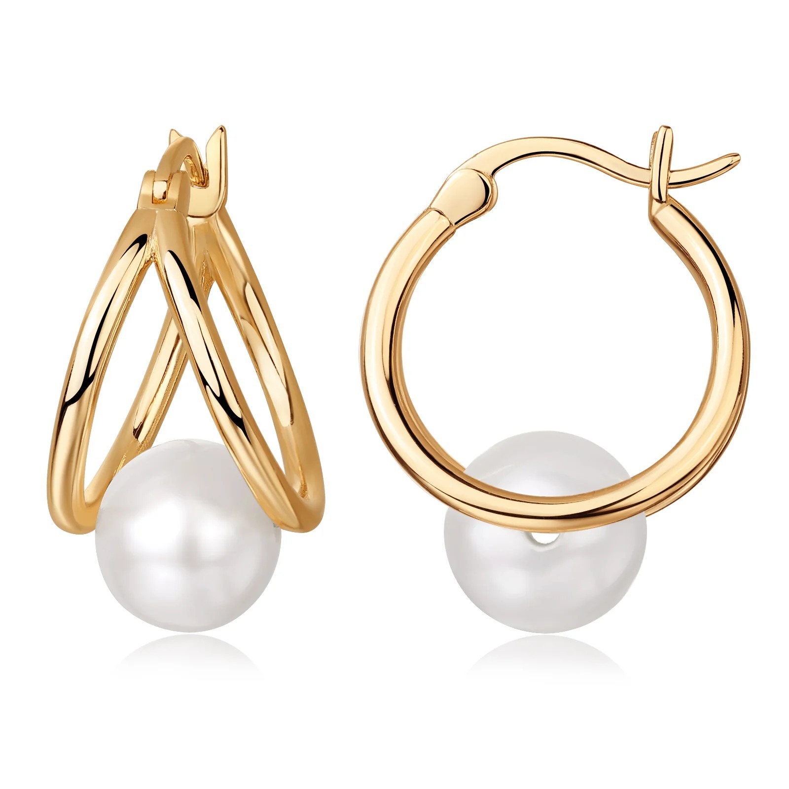 AROS DORADOS ARGOLLA DOBLE CON PERLA 13MM DIAM.