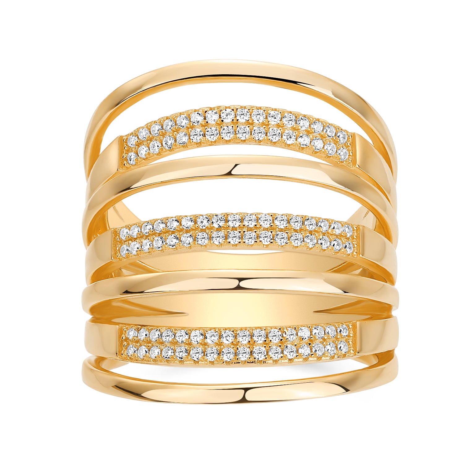 ANILLO DORADO PULIDO PAVE INTERCALADO