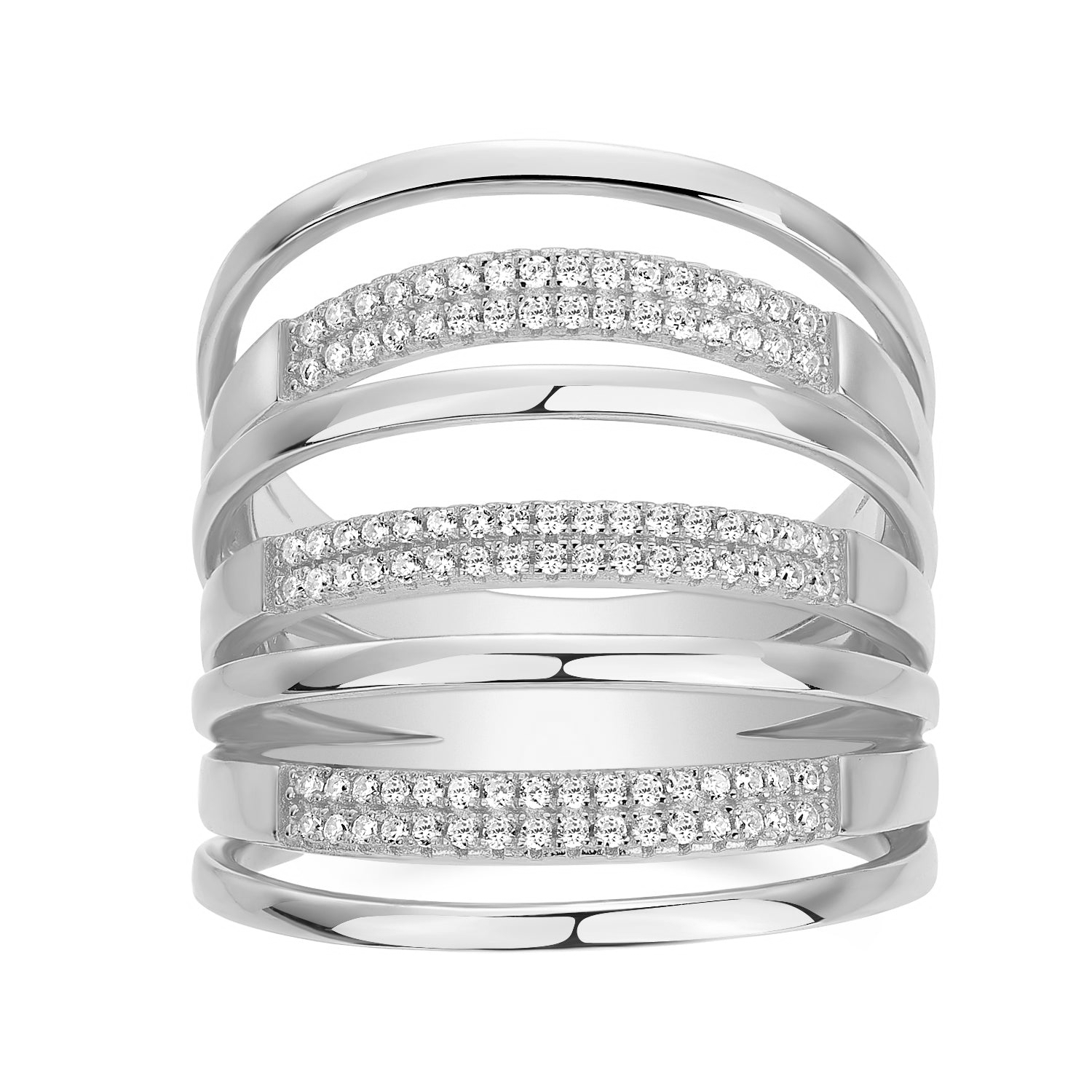 ANILLO BLANCO PULIDO PAVE INTERCALADO