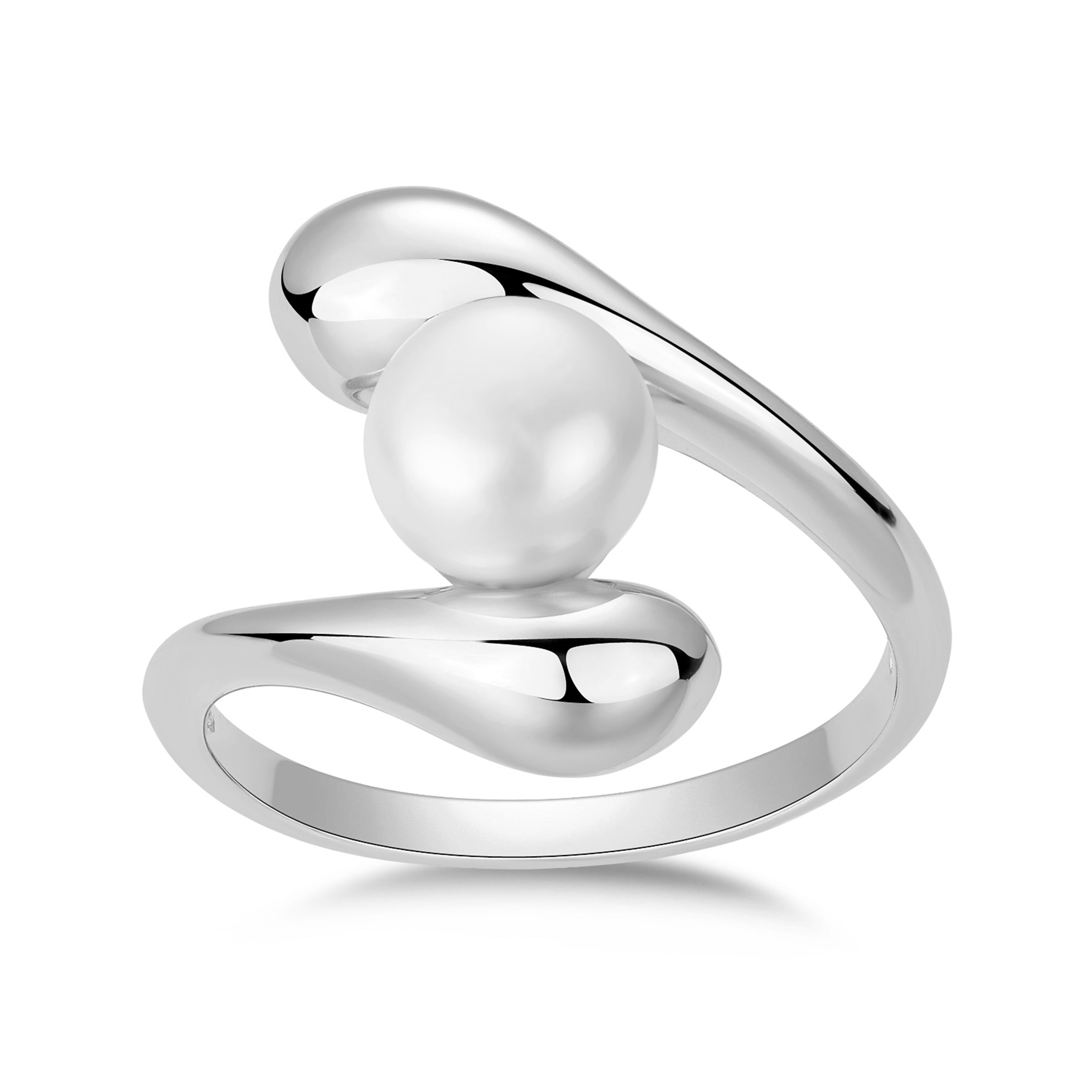 ANILLO BLANCO GOTA CRUZADO PERLA CENTRAL