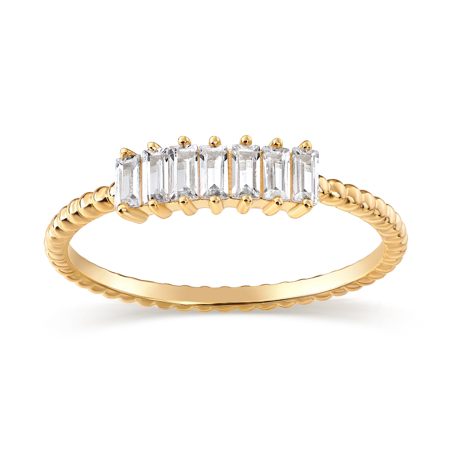 ANILLO DORADO MEDIO SIN FIN PIEDRAS BAGUET CUERPO SIMIL RETORCIDO