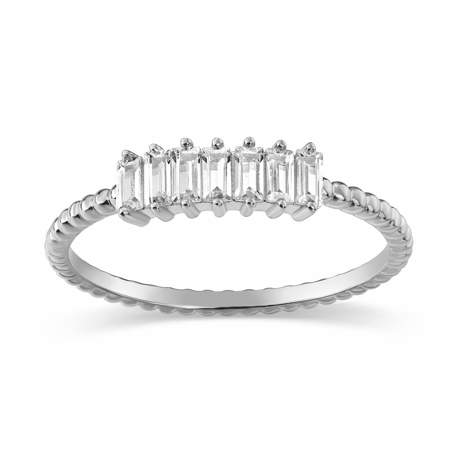 ANILLO BLANCO MEDIO SIN FIN PIEDRAS BAGUET CUERPO SIMIL RETORCIDO