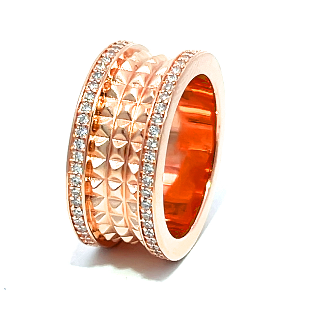 ANILLO ROSADO CINTA CENTRO PICOS BORDES PAVE PREMIUM