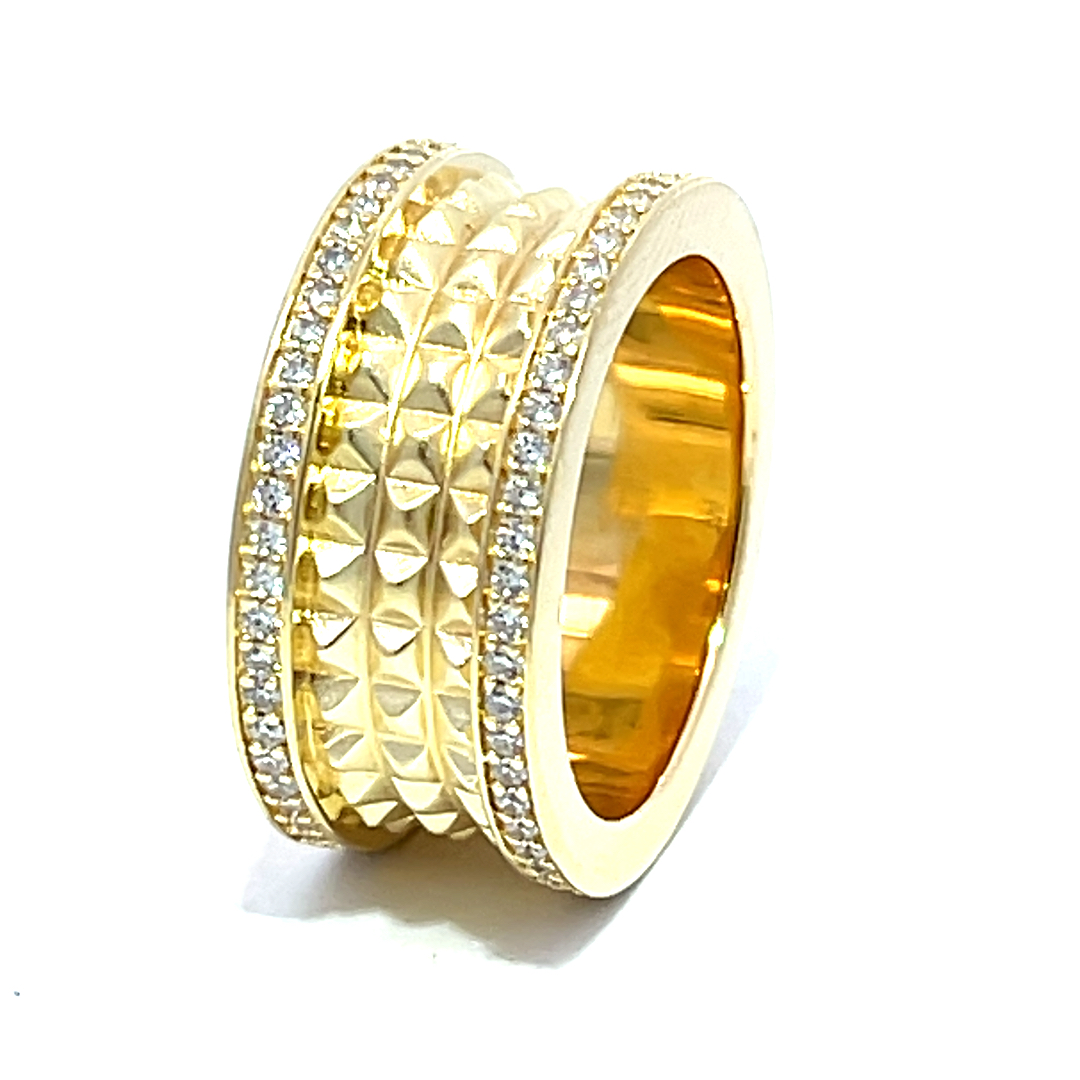 ANILLO DORADO CINTA CENTRO PICOS BORDES PAVE PREMIUM
