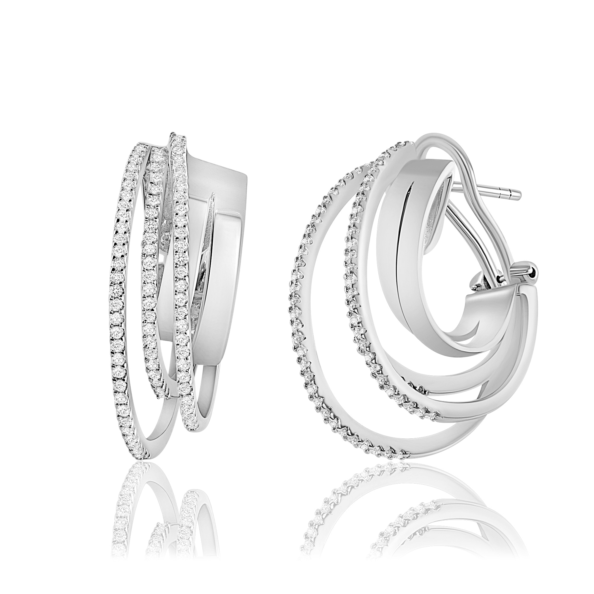 AROS BLANCO CLIP TRES MEDIAS ARGOLLAS CON PIEDRAS, CON DOS CINTAS LISAS  PREMIUM