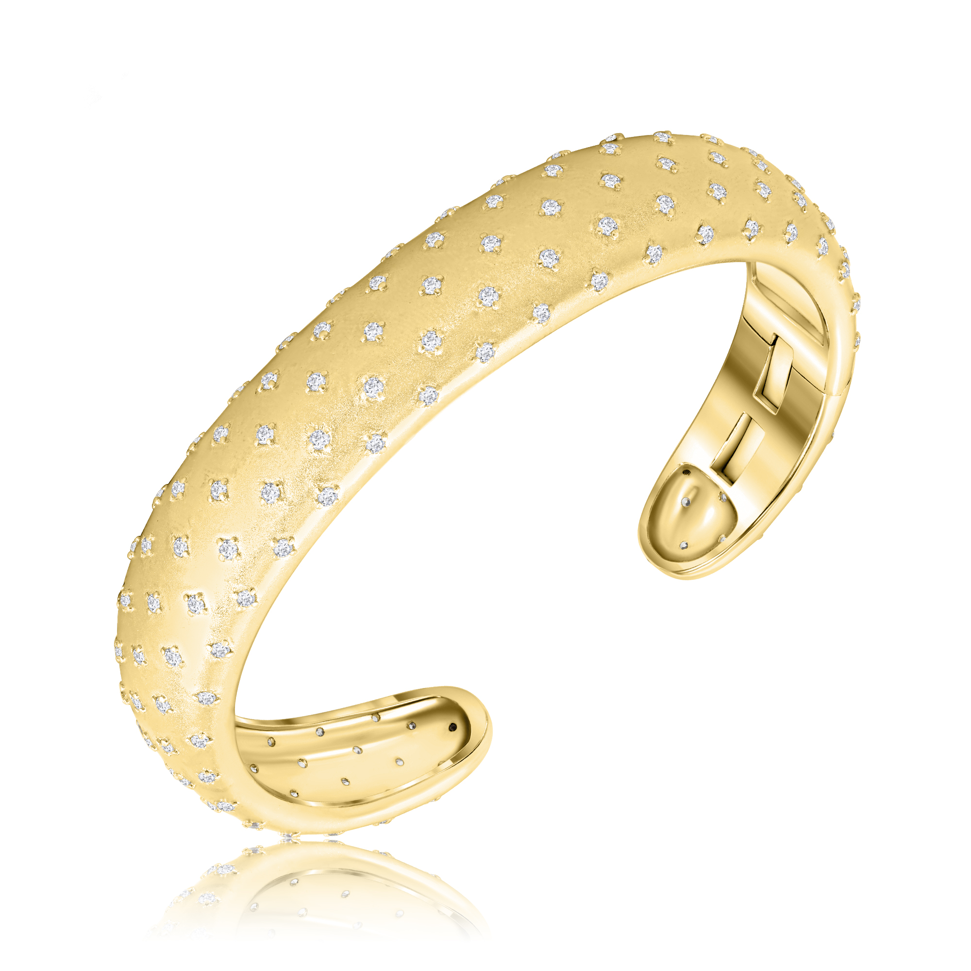 PULSERA ESCLAVA DORADA ABIERTA CON SISTEMA APERTURA SATINADA PIEDRAS PREMIUM