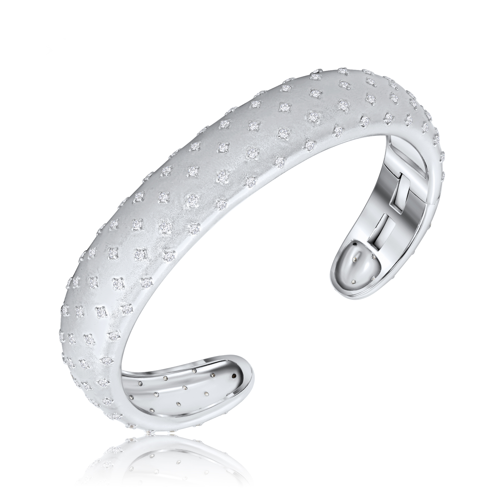 PULSERA ESCLAVA BLANCO ABIERTA CON SISTEMA APERTURA SATINADA PIEDRAS PREMIUM