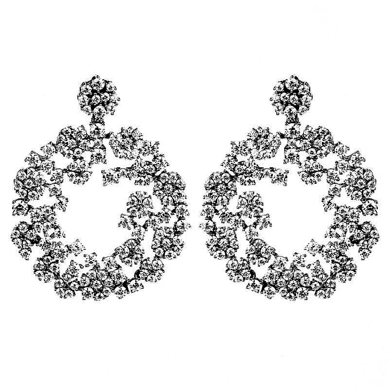 PAR AROS RODIO NEGRO ROSETA CUBIC CIRCULO GRANDE CALADO CON PIEDRAS