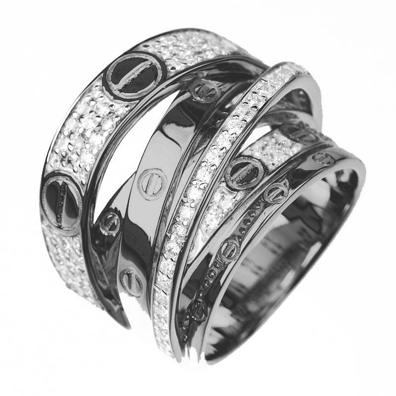 ANILLO RODIO NEGRO MULTICRUZADO PAVE TORNILLOS  PREMIUM
