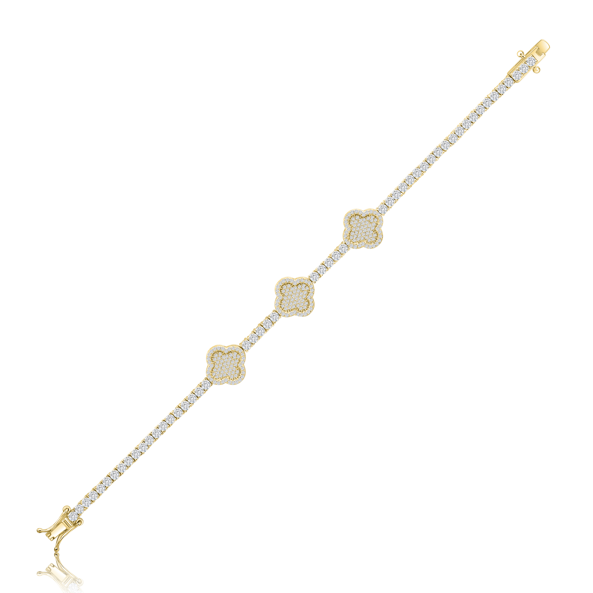 PULSERA DORADO TENIS CON TREBOL PAVE PREMIUM 18CM