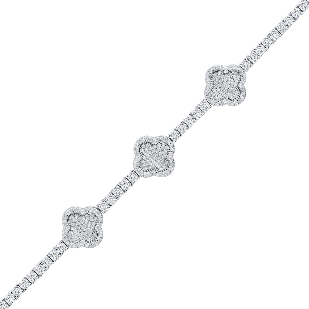 PULSERA BLANCO TENIS CON TREBOL PAVE PREMIUM 18CM